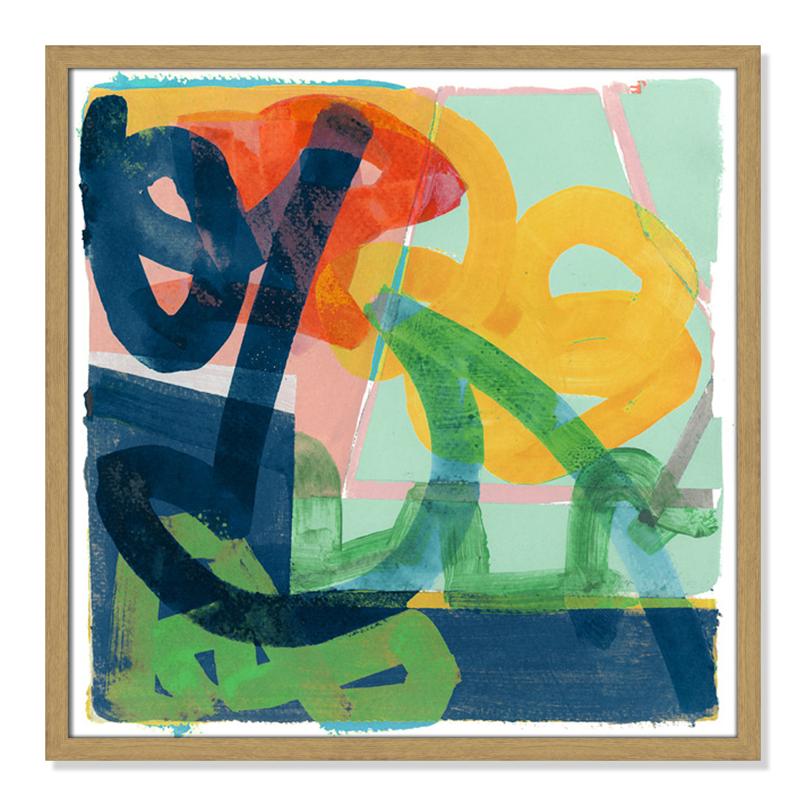 Dwyer "Link" Painting by Cartissi, Natural Framed, 23.5" H x 23.5" W x 0.75" D