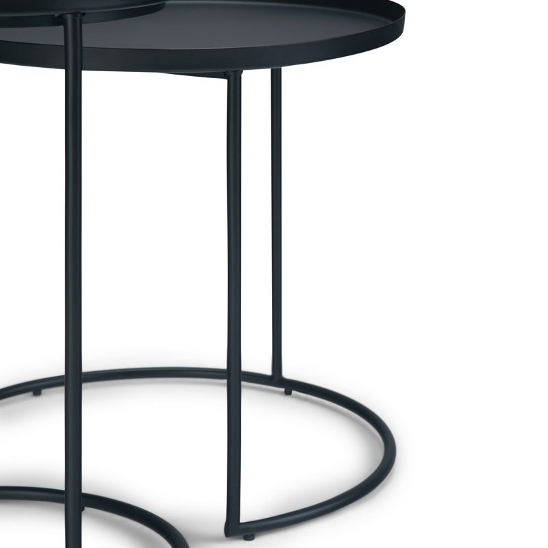 Monet 24"W Metal Industrial Nesting End Table Set with Round Fixed Tray Tops
