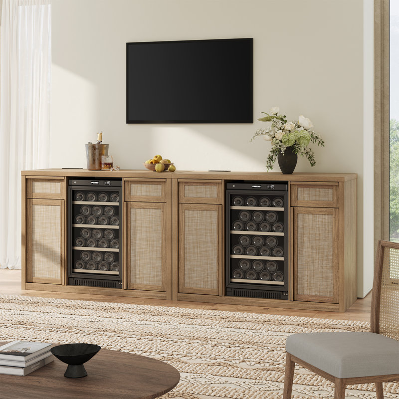 Retro Minimalism 50.4'' Wide Multifunctional Sideboard And Wine Cabinet , Light Brown
