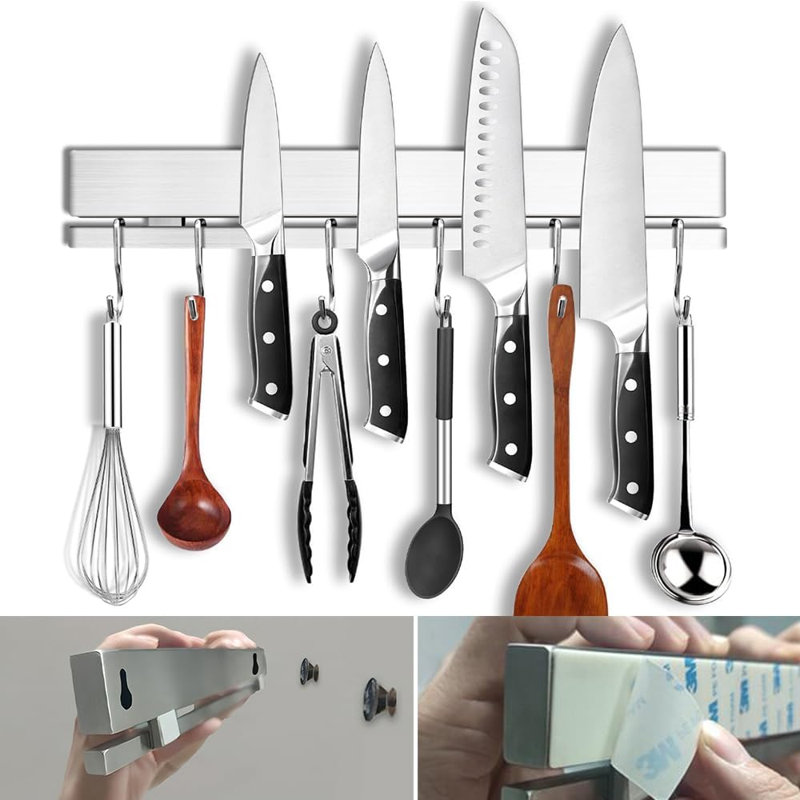 Porte-couteau magnétique 12 po pour mur sans perceuse