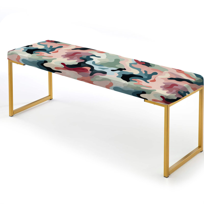 Fashionable Camo Pink - Abstract Upholstered Gold Bench
