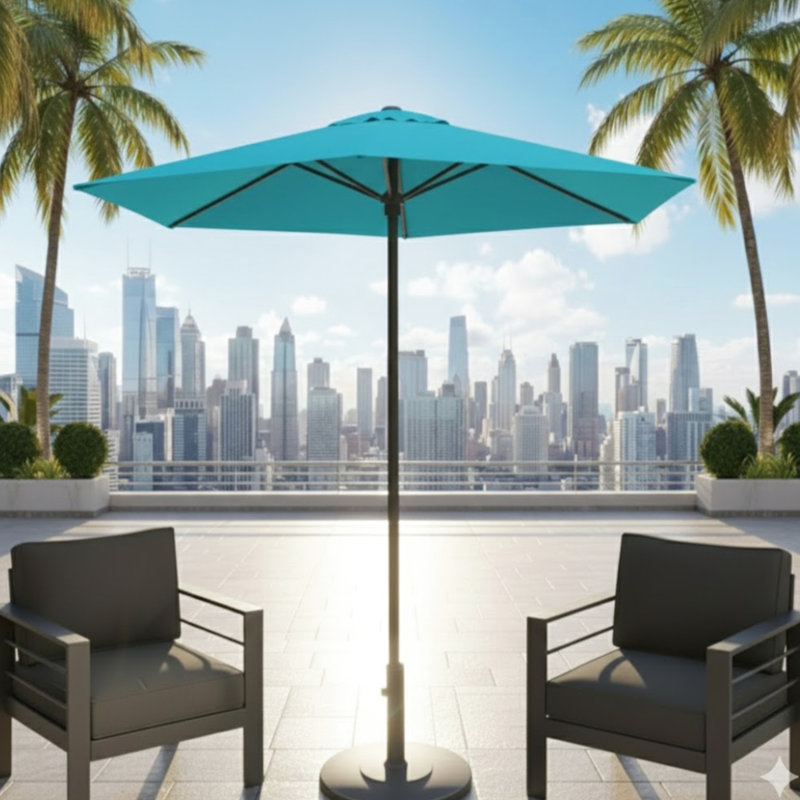 Parasol bleu 7,5 pi avec lève-manivelle, auvent filé bloquant pour la terrasse