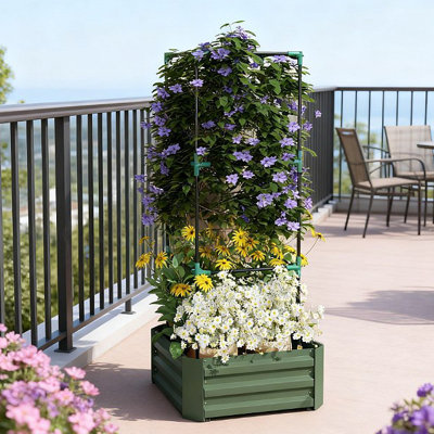 Lit de jardin, jardinière galvanisée, jardin surélevé avec cage pour vignes grimpantes