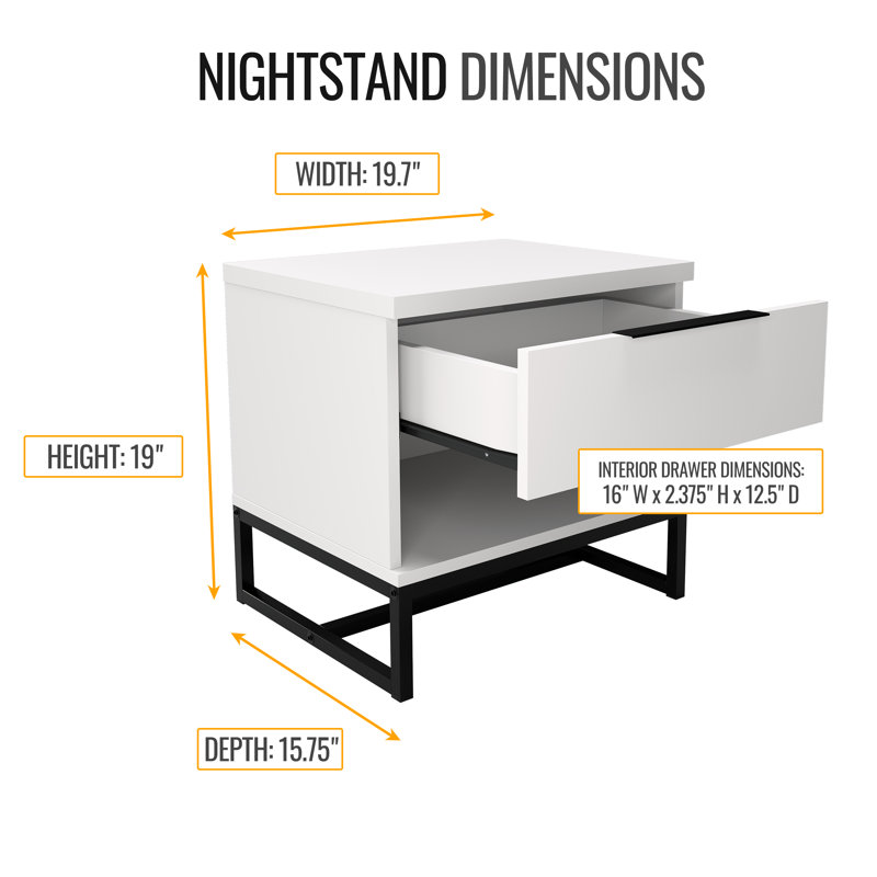 White Spruce Modern Nightstand with Drawer and Open Shelf