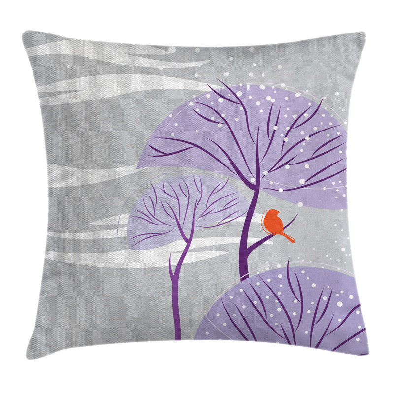 Winter Trees and Bird Gray Purple Polyester Throw Pillow