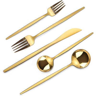 Ensemble de couverts Mirror Gold, service de 20 pièces pour 4 personnes, couverts en acier inoxydable poli miroitant