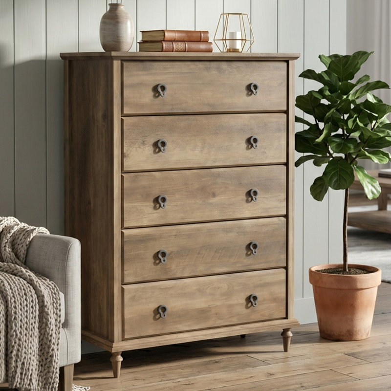 Aleana 31.2" W Traditional 5-Drawer Chest of Drawers with Solid Wood Tapered Legs