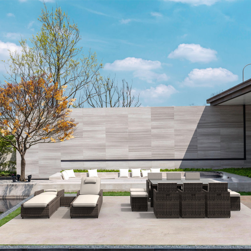 12 - Person Patio Conversation Set with Cushions, Brown