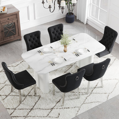 Rectangular Wooden Dining Set with Tufted Dining Chair