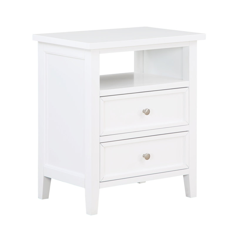 Table de chevet 2 tiroirs, Blanc