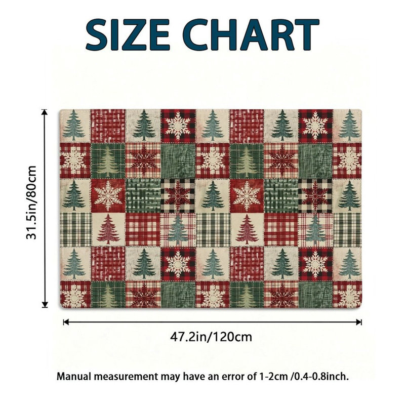 Tapis de sol en patchwork de Noël rouge et vert 120 x 80 cm