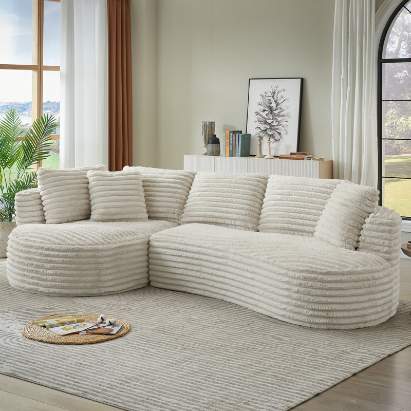 Canapé modulaire surdimensionné en L 120,9 po et méridienne rembourrée - aucun assemblage requis, Velours côtelé beige