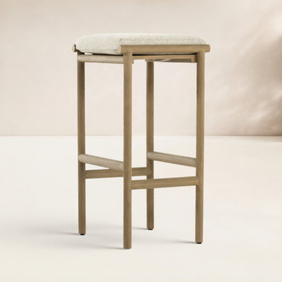 Carrah Teak Backless Outdoor Bar Stool with Cushion