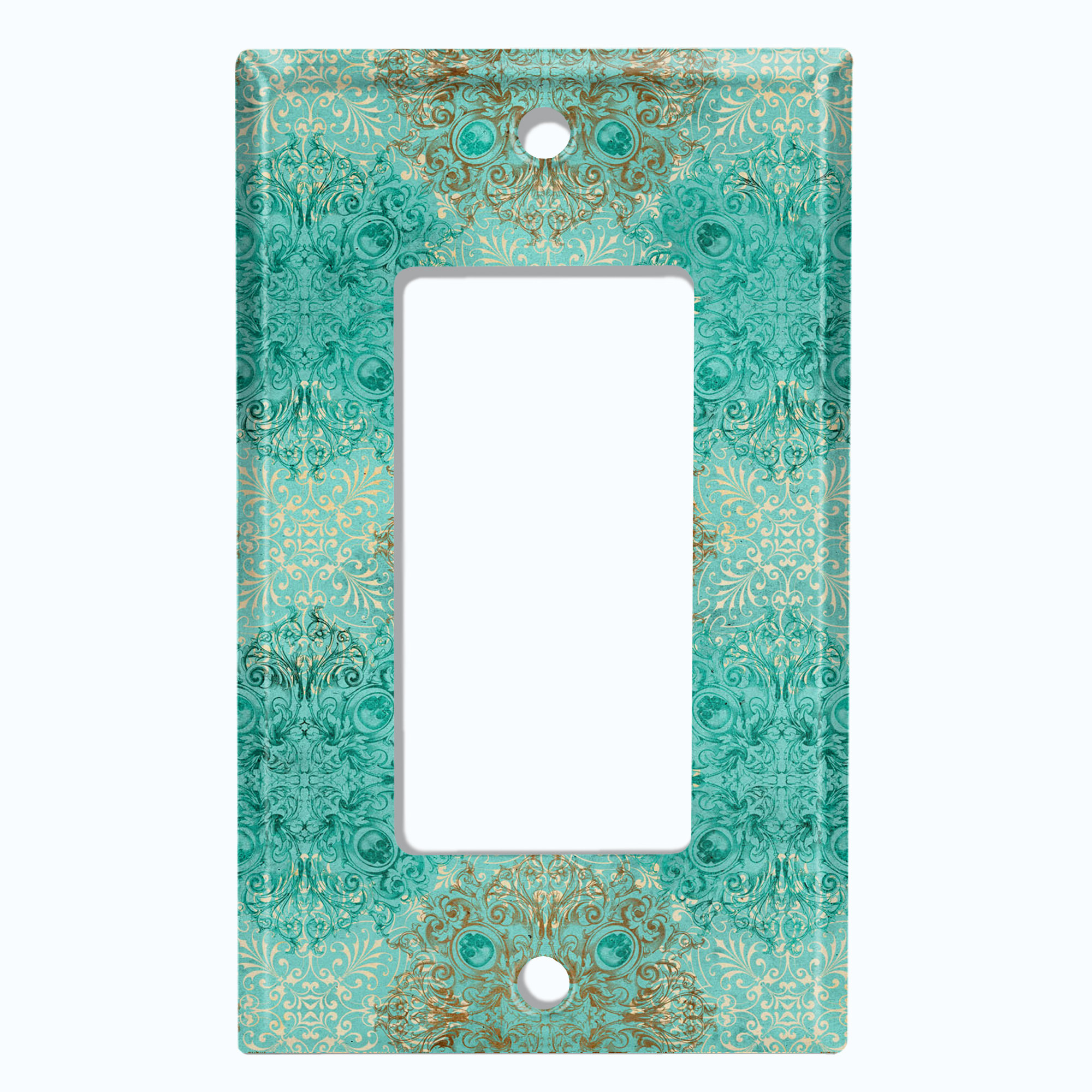 WorldAcc Metal Light Switch Plate Outlet Cover (Elegant Damask Teal ...