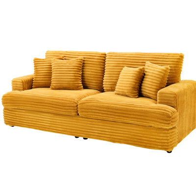 3 velours côtelé orange avec 4 coussins élégants pour le salon