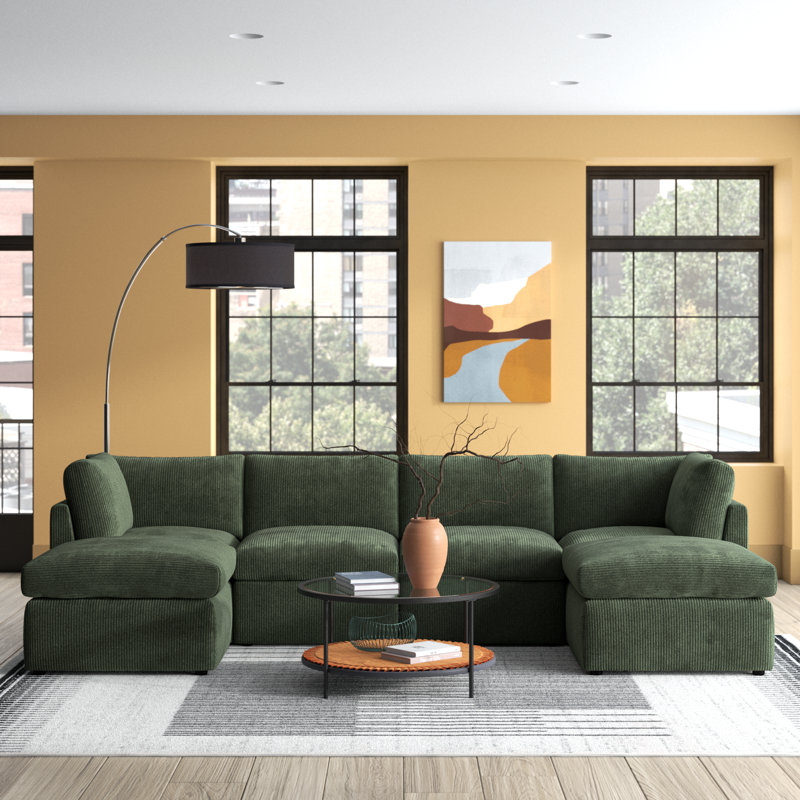 Canapé modulaire de coin avec repose-pieds Annai, Vert