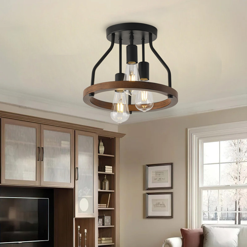 3-Lamp matte black dimmable circular ceiling light