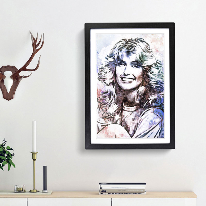 Farrah Fawcett - Picture Frame Painting Print, Black, 91cm H x 60cm W x 2cm D