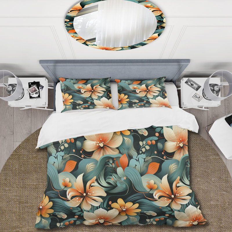 Ensemble de housse de couette Pastel Flower Retro Revival Collage II, Housse de couette pour très grand lit et 2 très