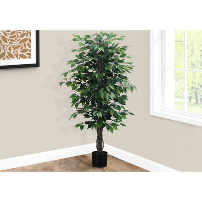 58" Tree Artificial, Greenery Indoor Plant With Customizable Branches In Black Pot Artificial 58", Decoration Soft And Lifelike Leaves Pottery