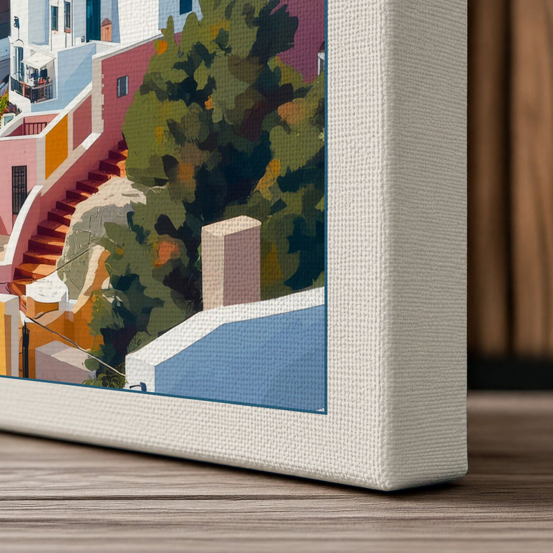 Village at Noon Coastal - Wrapped Canvas, 36x24 - 91.4 x 61.0 cm, Cream Border