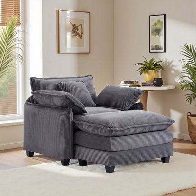 Chaise moderne surdimensionnée avec repose-pieds - chaise d'appoint confortable en velours côtelé l 41 po, fauteuil simple, grand fauteuil rembourré avec méridienne très épaisse et profonde pour le salon, la chambre à coucher