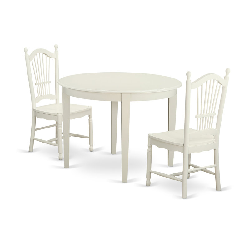 3 Piece Dining Set Contains a Round Kitchen Table and 2 Dining Chairs, Linen White, 3 Pieces: 1 Table, 2 Chairs