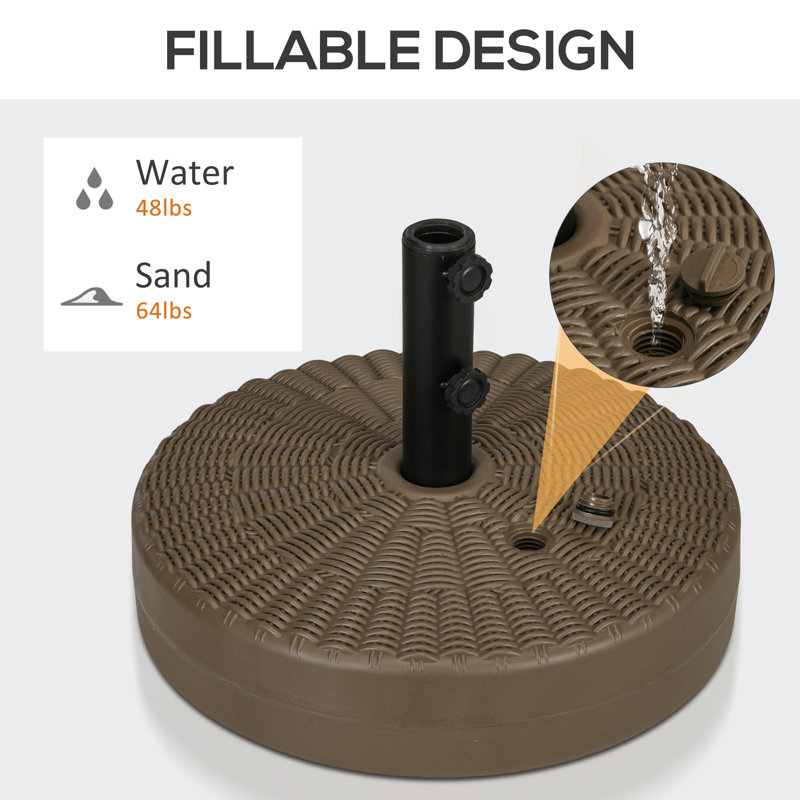 Base de parasol ronde 20 pouces, PEHD et acier, 1 pièce, porte-parapluies, brun, remplissable de sable ou d'eau