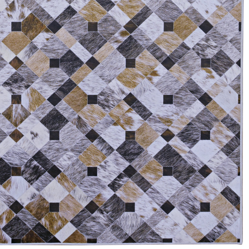 Jahmaal Patchwork Faux Cowhide Brown Printed Area Rug, Rectangle 3' x 5'