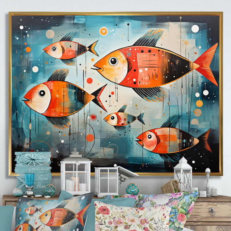 " Minimalism Fish Collages II ", H 24 po x l 32 po x P 1 po, Cadre flottant doré