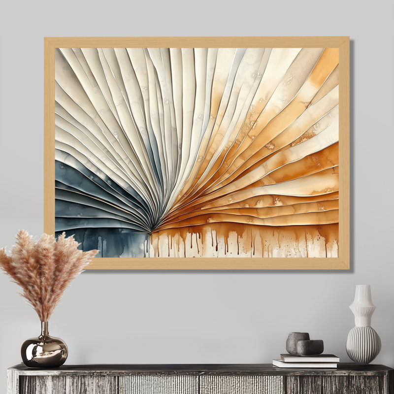 Beige Radiant Desert Sunburst III - Tableau encadré de style bohème du milieu du siècle, H 12 po x l 20 po