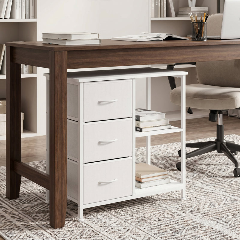Classeur 3 tiroirs avec 2 tablettes de rangement ouvertes pour le bureau personnel, White