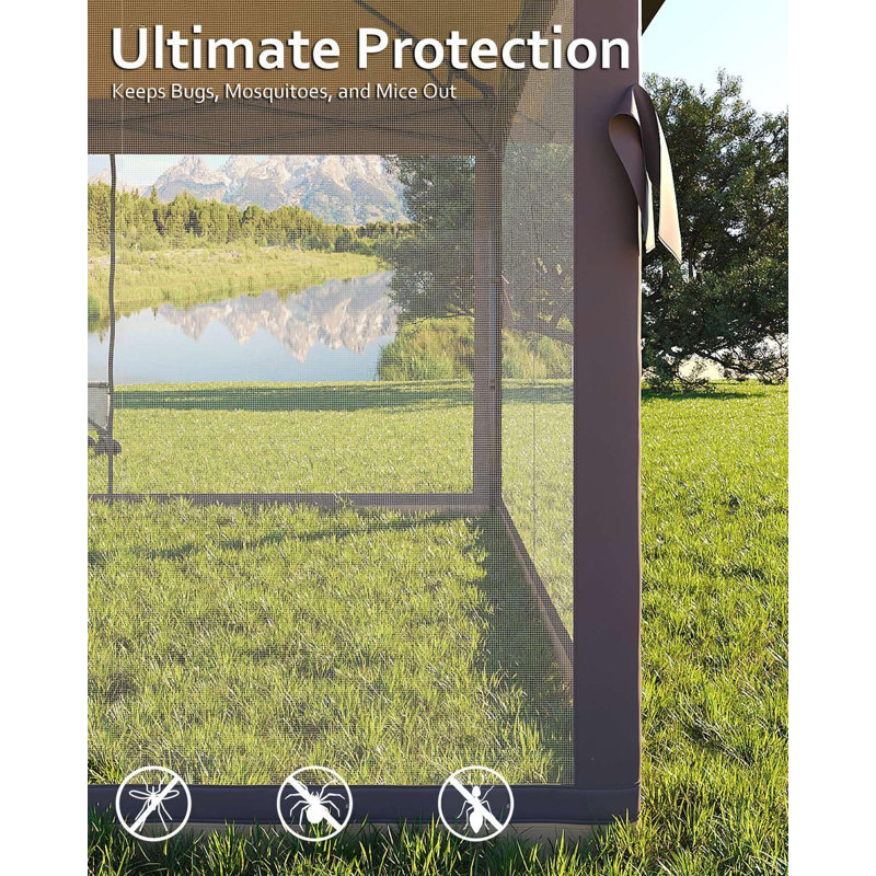12' X12' Pop Up Gazebo, Canopy Tent With Mosquito Netting, One Push Setup, Tan