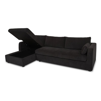Canapé-lit modulaire avec méridienne de rangement Deann noir gauche