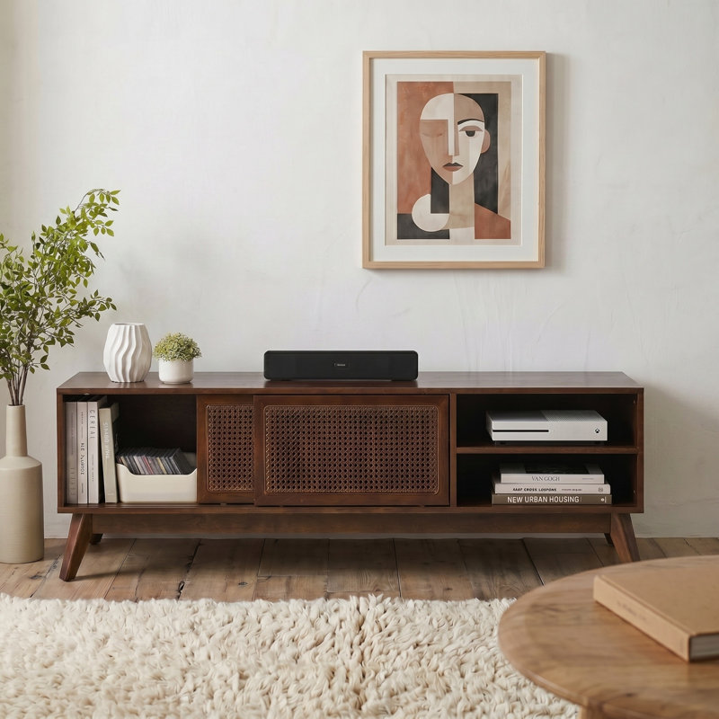 Meuble télé 59 po Mid-Century Rattan, Walnut