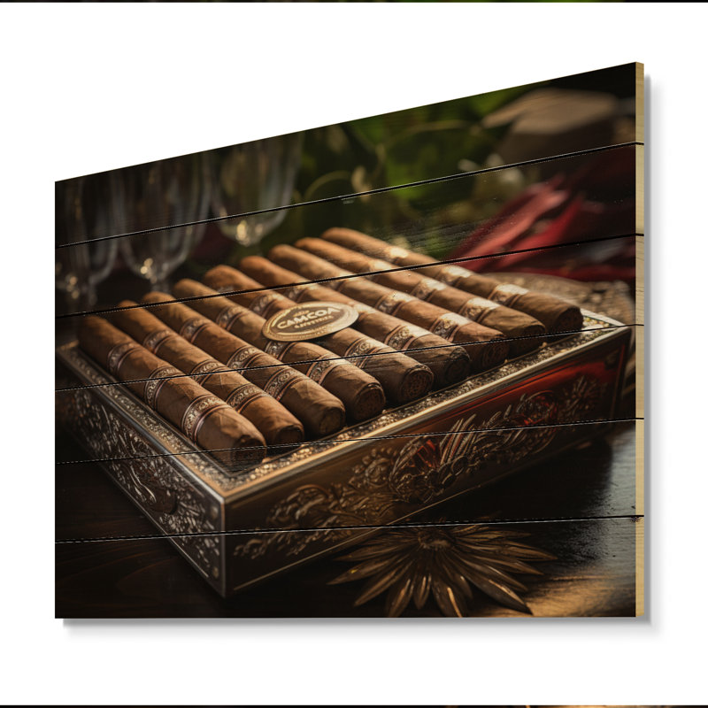 Cigares cubains bruns II sur bois, H 24 po x l 32 po x P 0,78 po