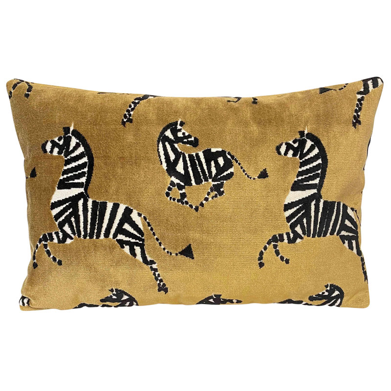 Saffron Reversible Zebra Velvet Pillow Cover and Insert