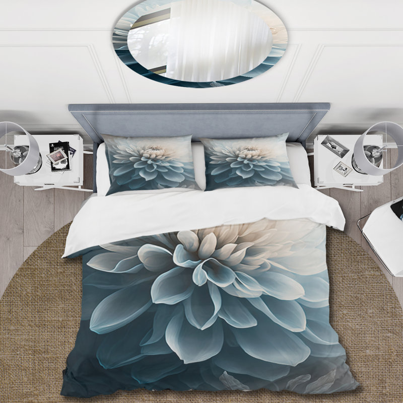 Ensemble de housse de couette en microfibre / polyester Dahlia Flowers Blue and White I
