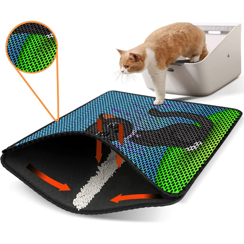 Tapis pour litière de qualité supérieure, 18 po x 24 po | 50% PVC / 50% polyester, lavable à la machine et passer l'aspirateur | Conception durable et facile à nettoyer pour les propriétaires d'animaux de compagnie | Protégez vos planchers des dégâts de la litière