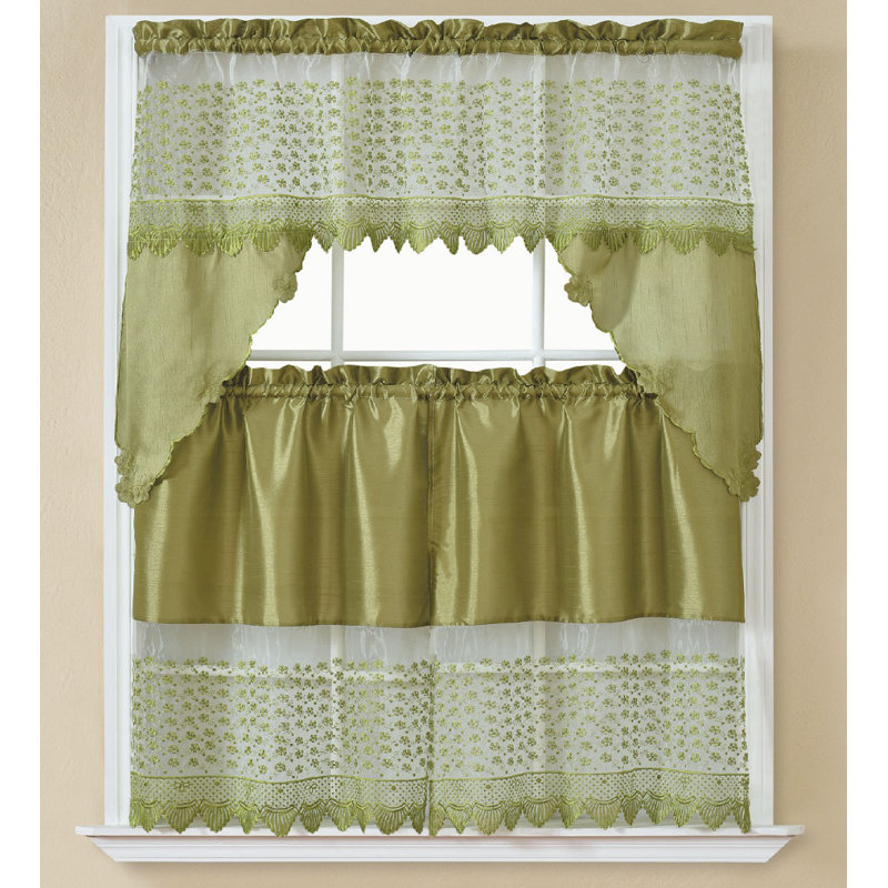Carr Floral Swag Kitchen Curtain, Green