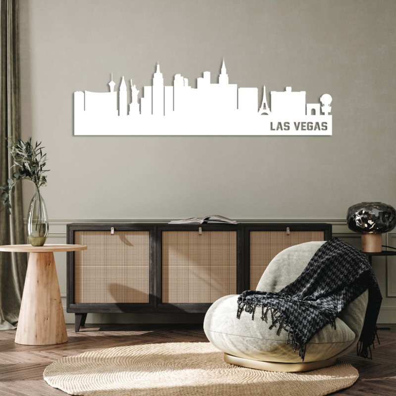 Las Vegas Skyline, art mural en métal - paysage urbain, art mural - architecture urbaine du Nevada, Blanc