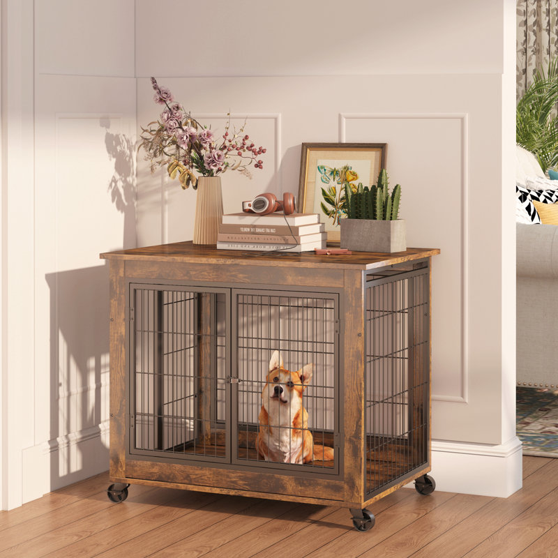 Table d'appoint pour meuble sur roulettes avec portes doubles et plateau relevable. L 31,50 po x P 22,05 po x H 25 po, Brun