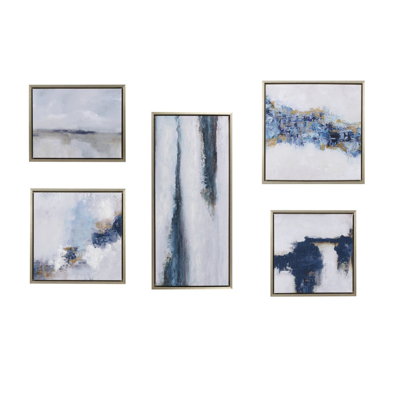 Blue Drift Abstract 5-Piece Framed Canvas Wall Art Set