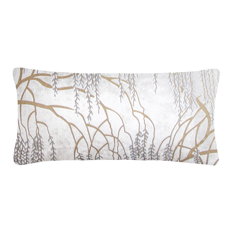Metallic  Rectangular Velvet Pillow Cover & Insert, White, Rectangle 16"H x 36"W