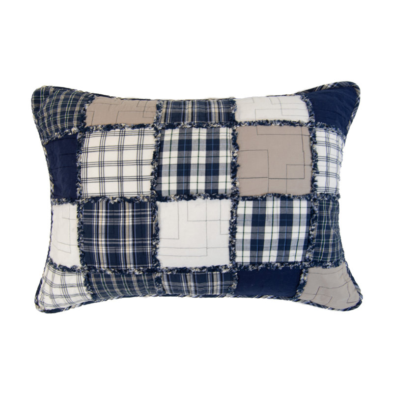 Checkerboard Indigo Cotton Quilted Patchwork Quilt Set, King Quilt + 2 King Sham