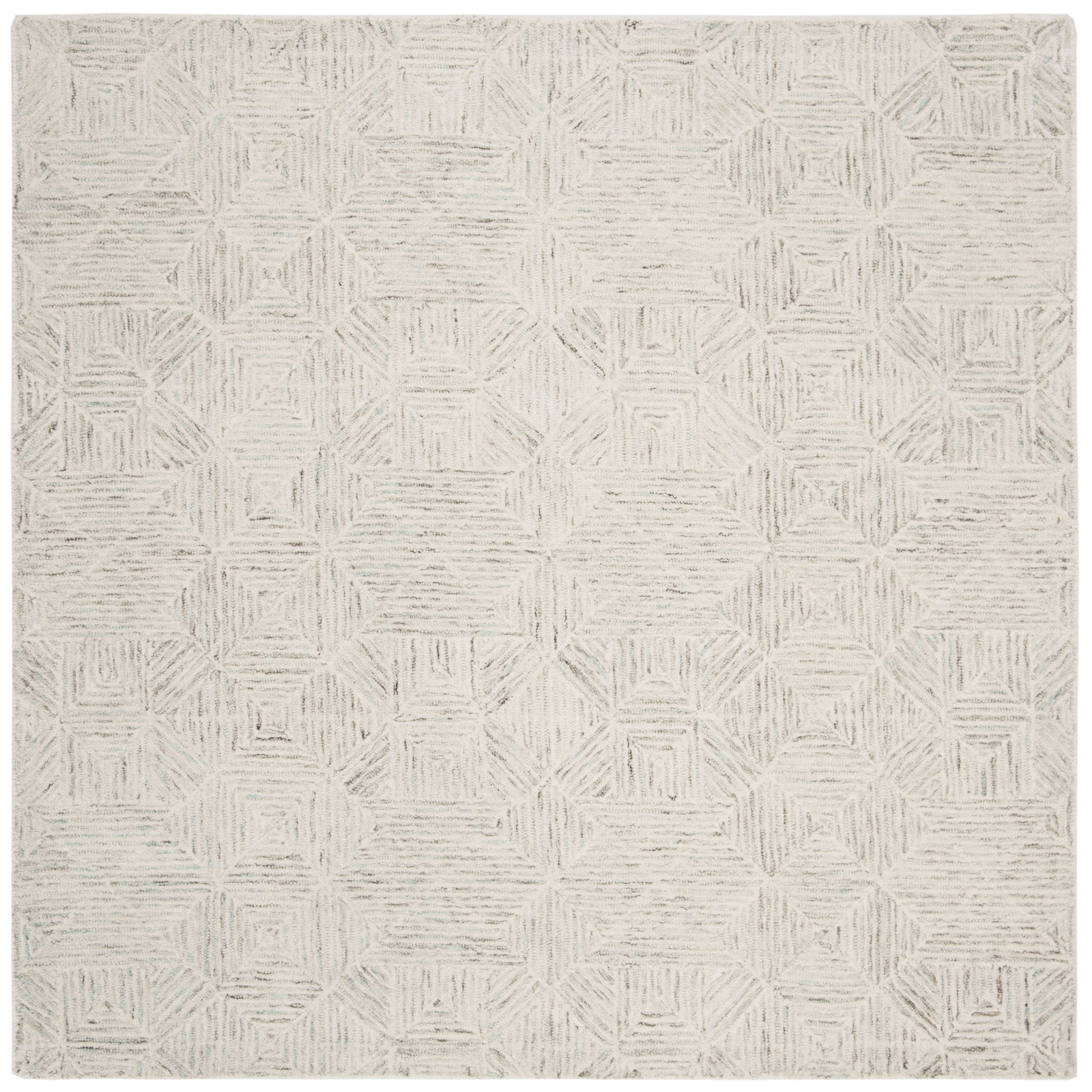 Linsly Ivory Light Blue Hand-Tufted Wool Rug, Square 6'