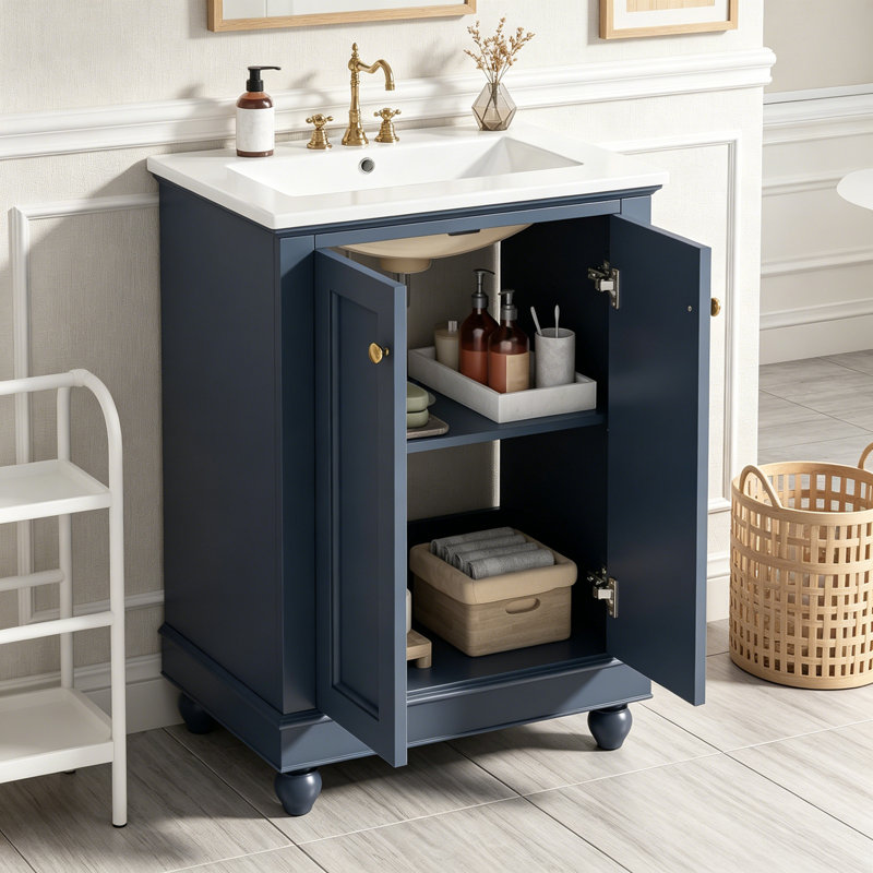 Meuble-lavabo moderne avec rangement à fermeture en douceur et tablette réglable, Blue