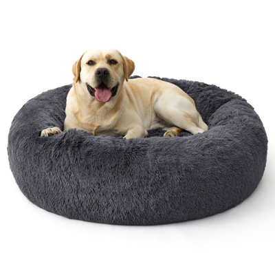 Bedsure Plush Indoor Donut Dog Bed, Round Faux Fur Pet Bed for Extra Large Dogs with Washable Removable Cover and Non-Slip Bottom