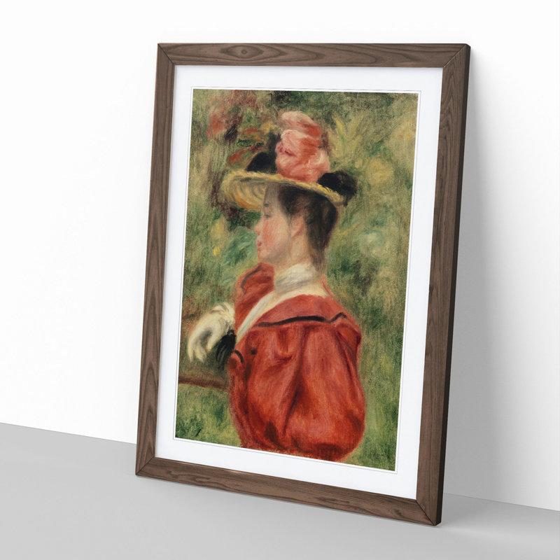Woman with Glove by Pierre-Auguste Renoir - Picture Frame Painting, 90cm H x 65cm W x 2cm D, Walnut