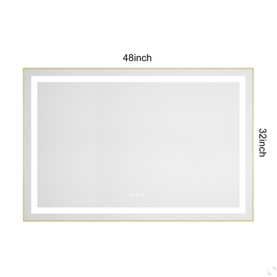 Miroir de salle de bain 48 po x 32 po à DEL avec façade et rétroéclairage, miroir de meuble-lavabo mural avec cadre en aluminium, antibuée, mémoire, 3 couleurs, gradation continue